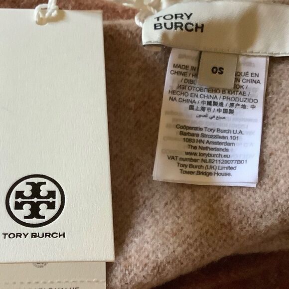 NWT tory BURCH 100% WOOL REVERSIBLE CINNAMON/BEIGE LARGE SCARF - Picture 4 of 15